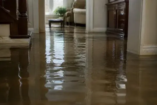 Storm water standing in the hallway of a Modesto home after heavy winter rain